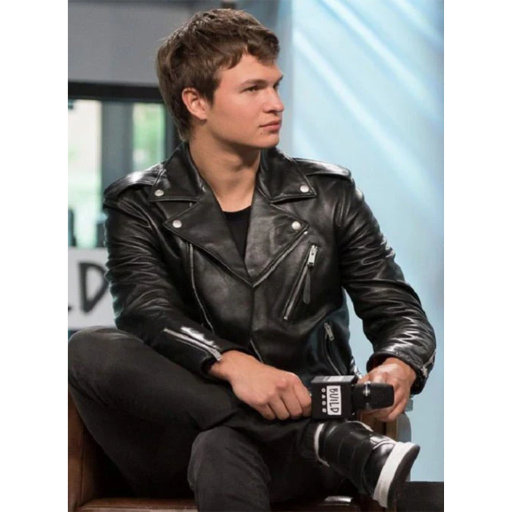 Elegant Black Ansel Elgort Leather Jacket