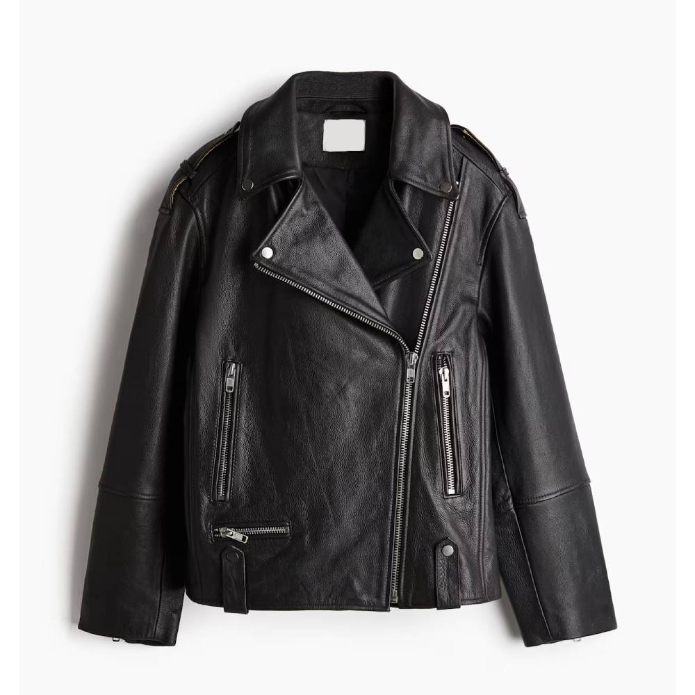 Stealth Black Loose-Fit Leather Biker Jacket