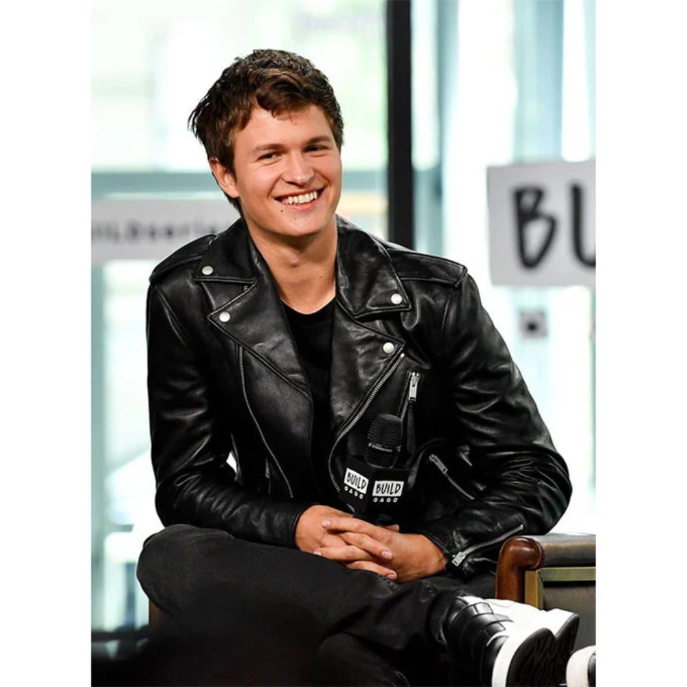 Elegant Black Ansel Elgort Leather Jacket
