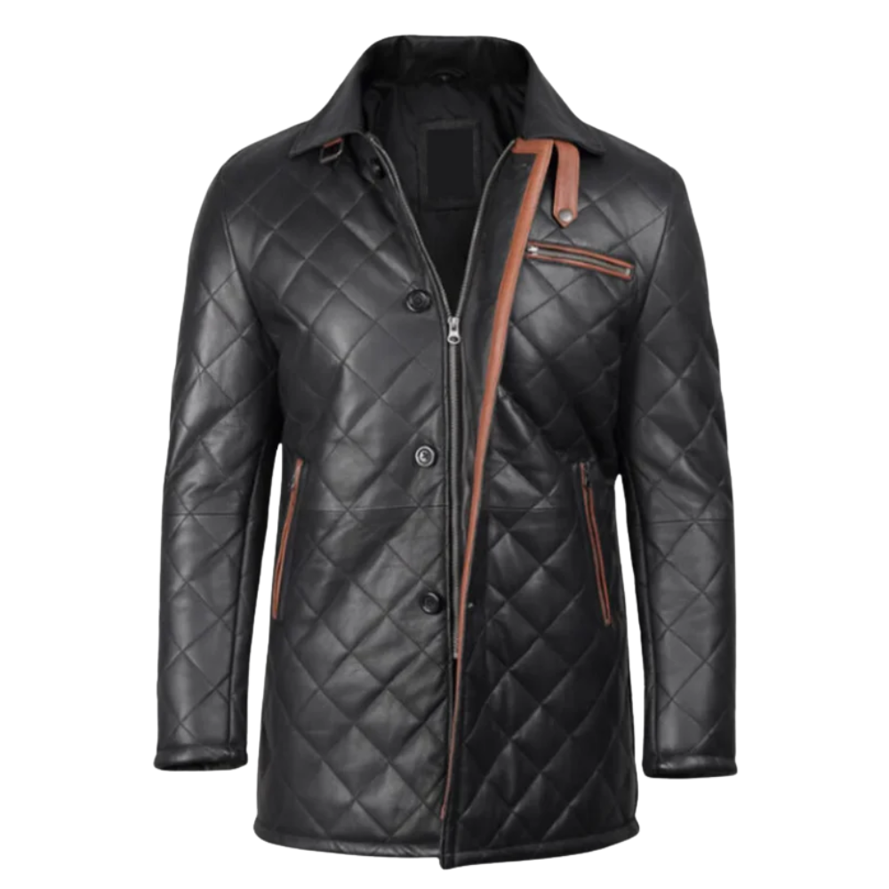 Quilted Black Leather Coat