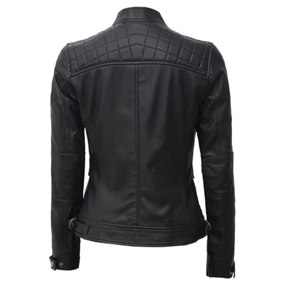 Hand-Stitched Black Leather Biker Jacket