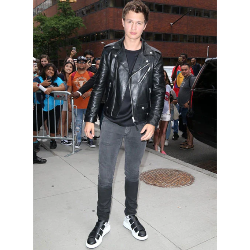 Elegant Black Ansel Elgort Leather Jacket