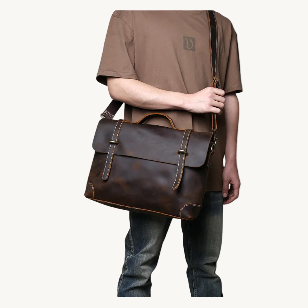 Dark Brown Classic Crazy Horse Leather Satchel