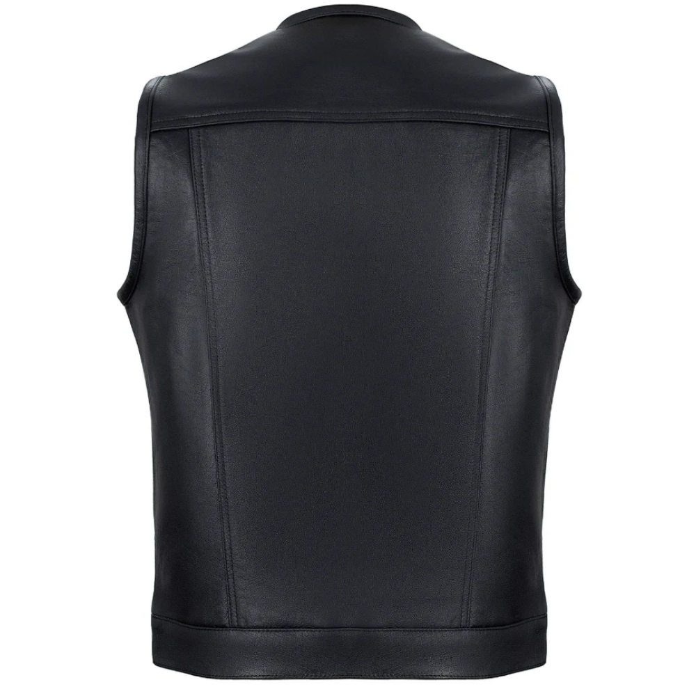 Black Collarless Biker Vest