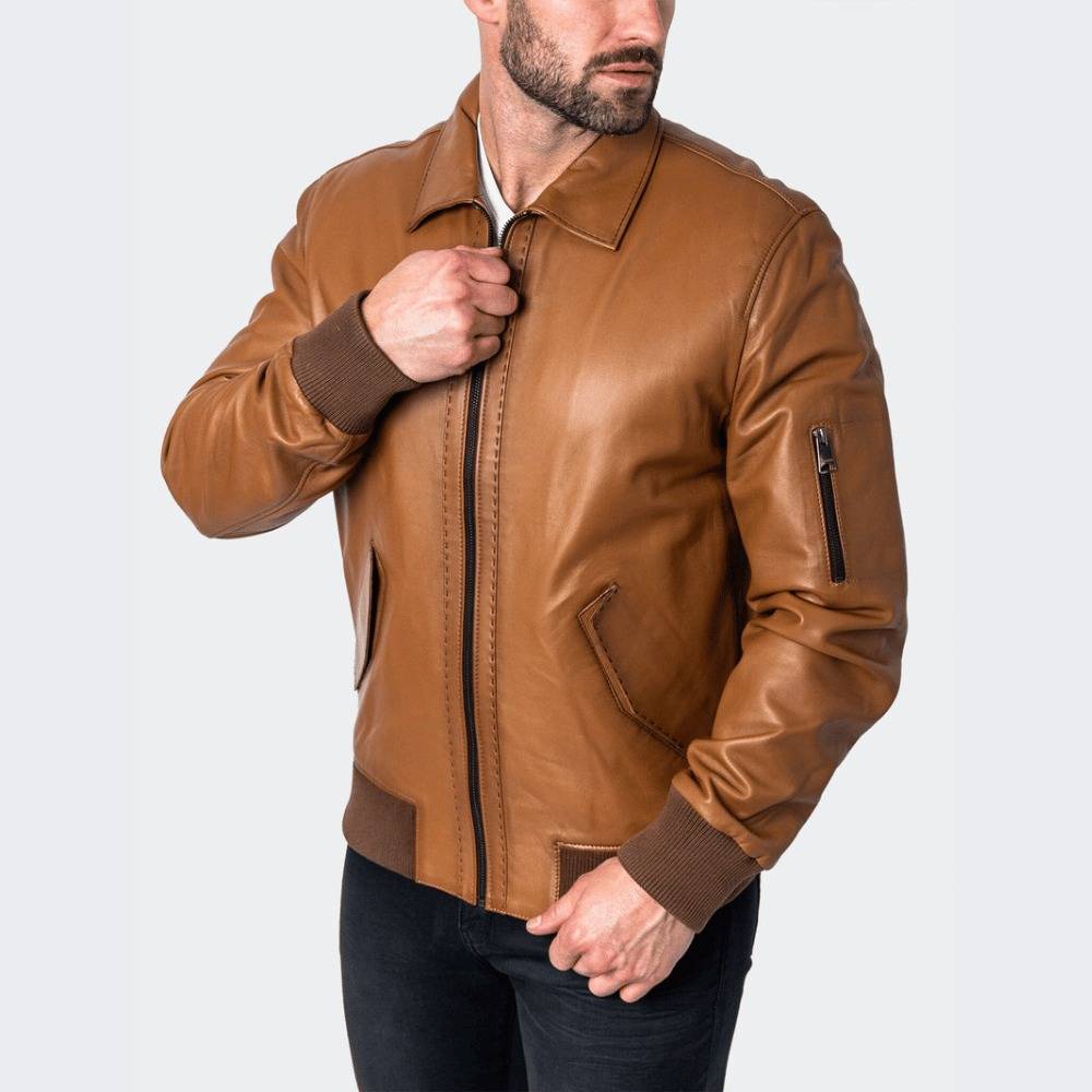 Brown leather jacket men worn lifestyle daily wear
handmade genuine lambskin bomber vintage motorcycle
biker coat spread collar ribbed cuffs distressed
brown gift for him pious leather mens fashion