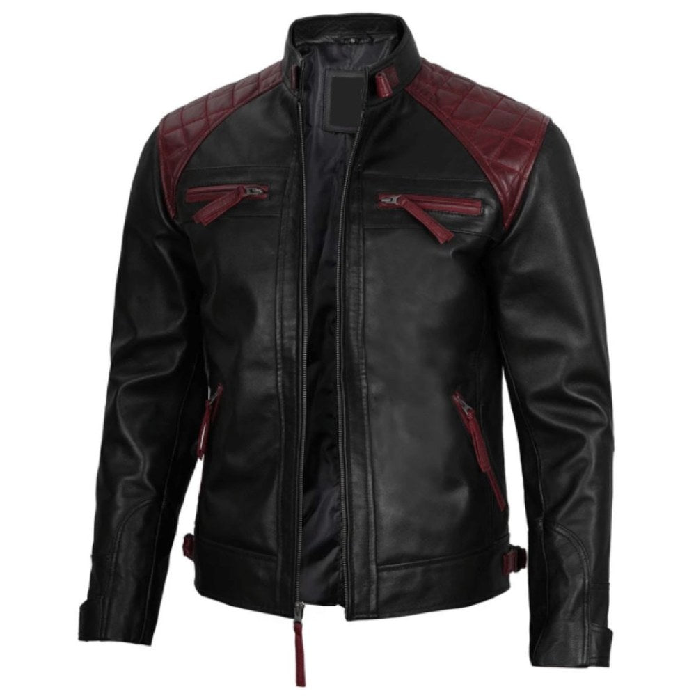 Edgy Black Maroon Biker Jacket