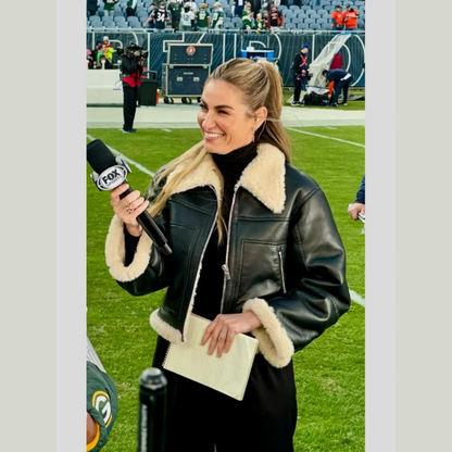 Erin Andrews Black Leather Shearling Jacket