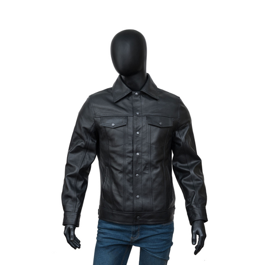 Mens TurnDown Black Leather Jacket