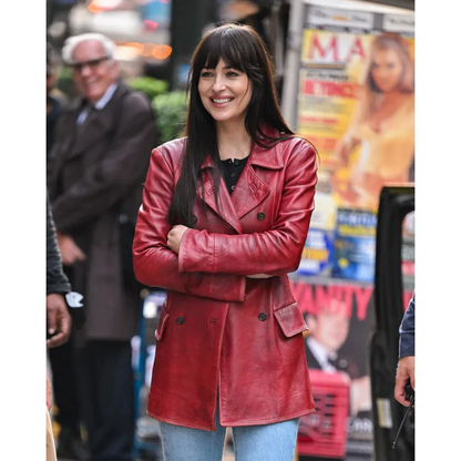 Dakota Johnson Madame Leather Web Coat