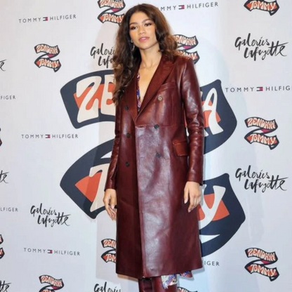 Zendaya Coleman Leather Trench Coat For Women