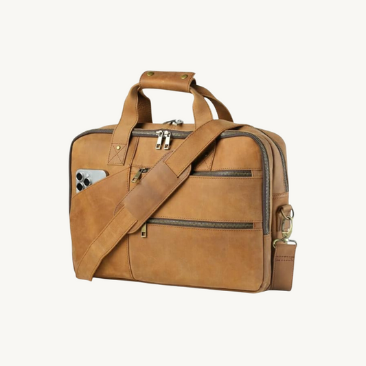 Tan Brown Artisan Leather Briefcase