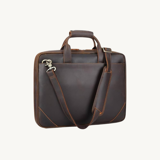 Elegant Brown Leather Crossbody Briefcase