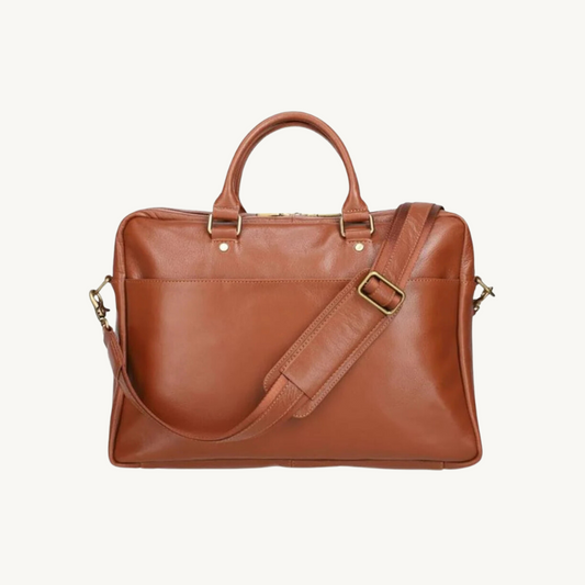 Premium Brown Business Leather Laptop Briefcase