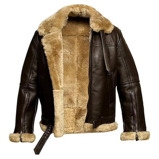 Brown Faux Fur Aviator Bomber Jacket