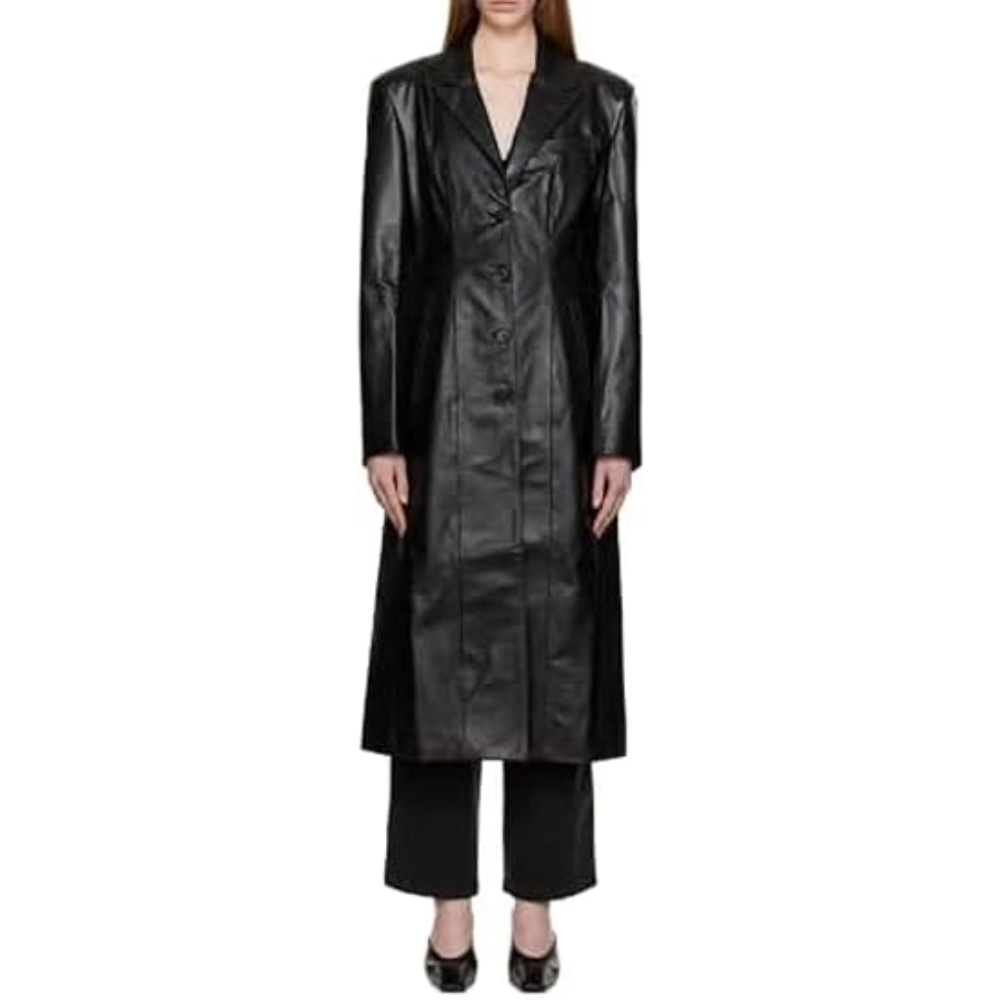 Elegant Black Lambskin Trench Coat