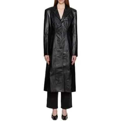 Elegant Black Lambskin Trench Coat