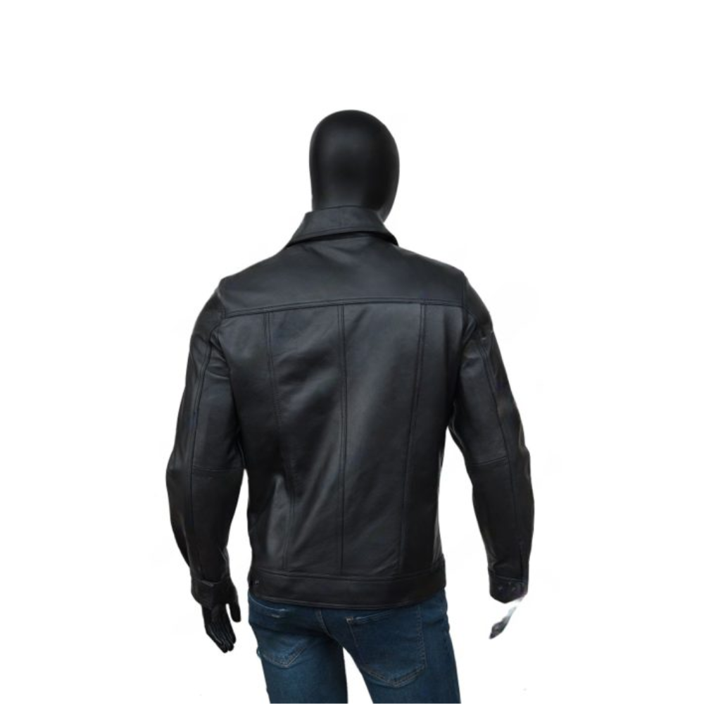 Mens TurnDown Black Leather Jacket