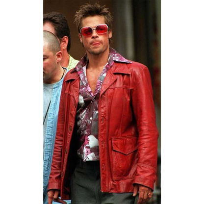 Brad Pitt Fight Club Tyler Durden Red Leather Jacket