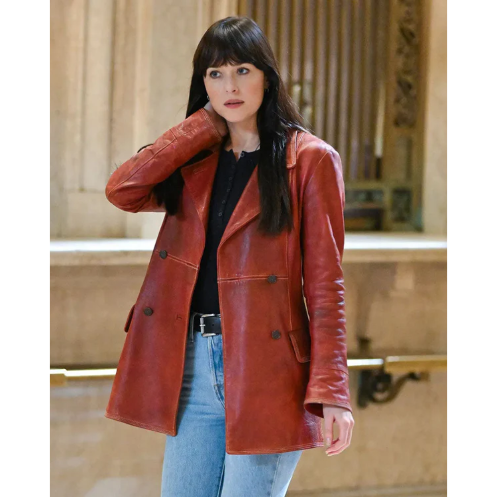 Dakota Johnson Madame Leather Web Coat