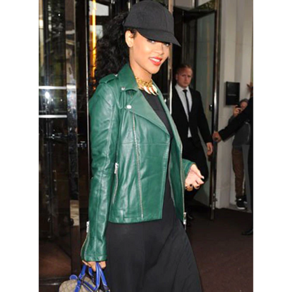 Elegant Green Rihanna Leather Jacket