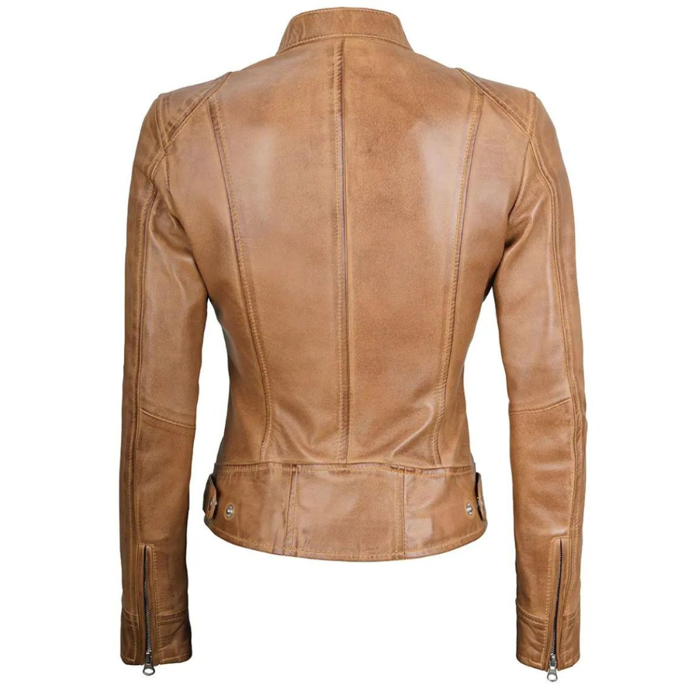 Camel Brown Vesper Biker Jacket