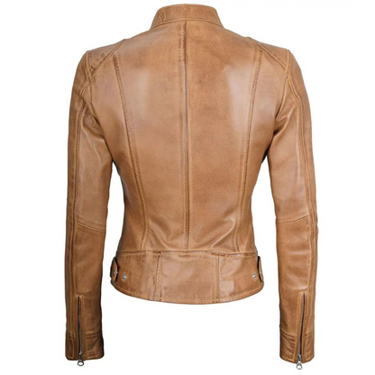 Camel Brown Vesper Biker Jacket
