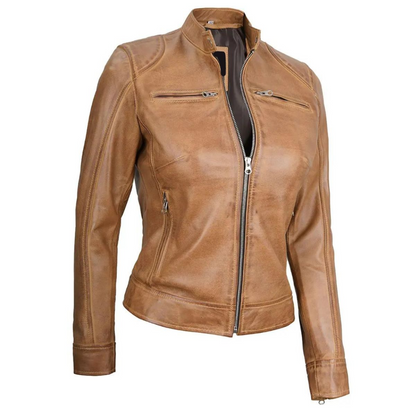 Camel Brown Vesper Biker Jacket