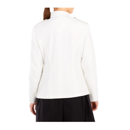 Women's Elegant White Cotton Jacket with Stand Up Collar