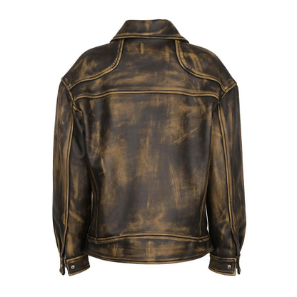 Men's Distressed Brown Full Grain Leather Biker Jacket