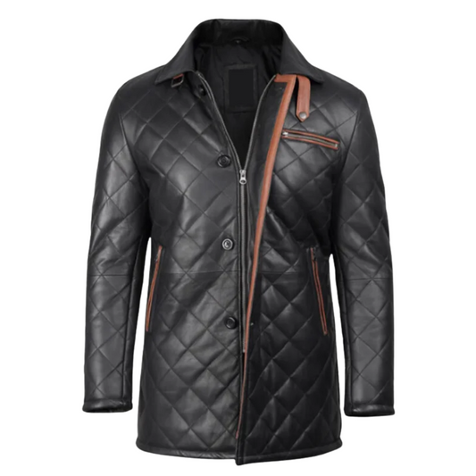 Quilted Black Leather Coat