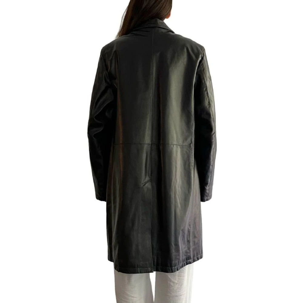 Retro Black Leather Trench Coat