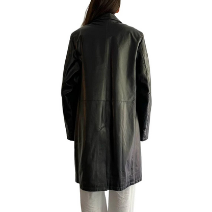 Retro Black Leather Trench Coat