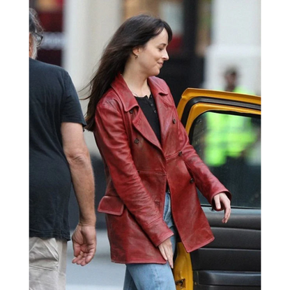 Dakota Johnson Madame Leather Web Coat