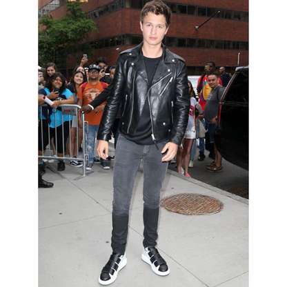 Elegant Black Ansel Elgort Leather Jacket