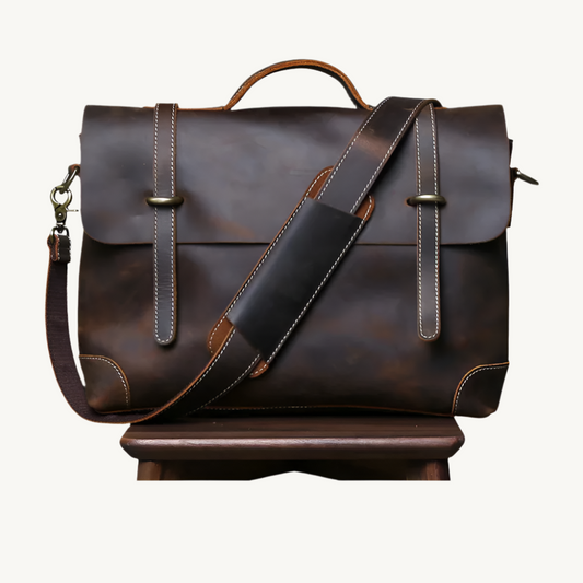 Dark Brown Classic Crazy Horse Leather Satchel