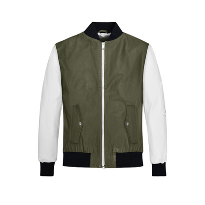 Coach Varsity Leather Jacket – Olive Green & White