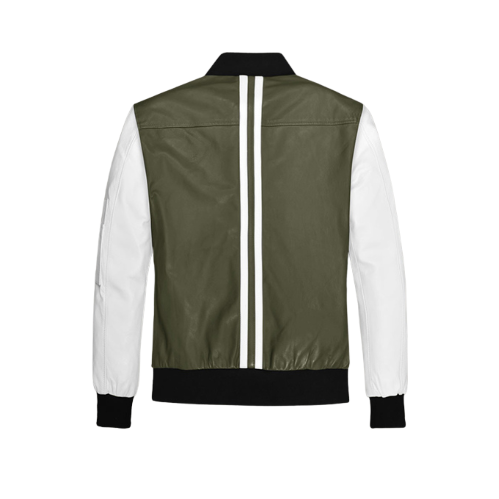 Coach Varsity Leather Jacket – Olive Green & White