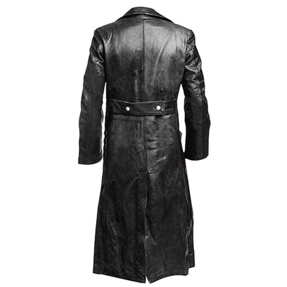 Black WW2 Officer Leather Trench Coat