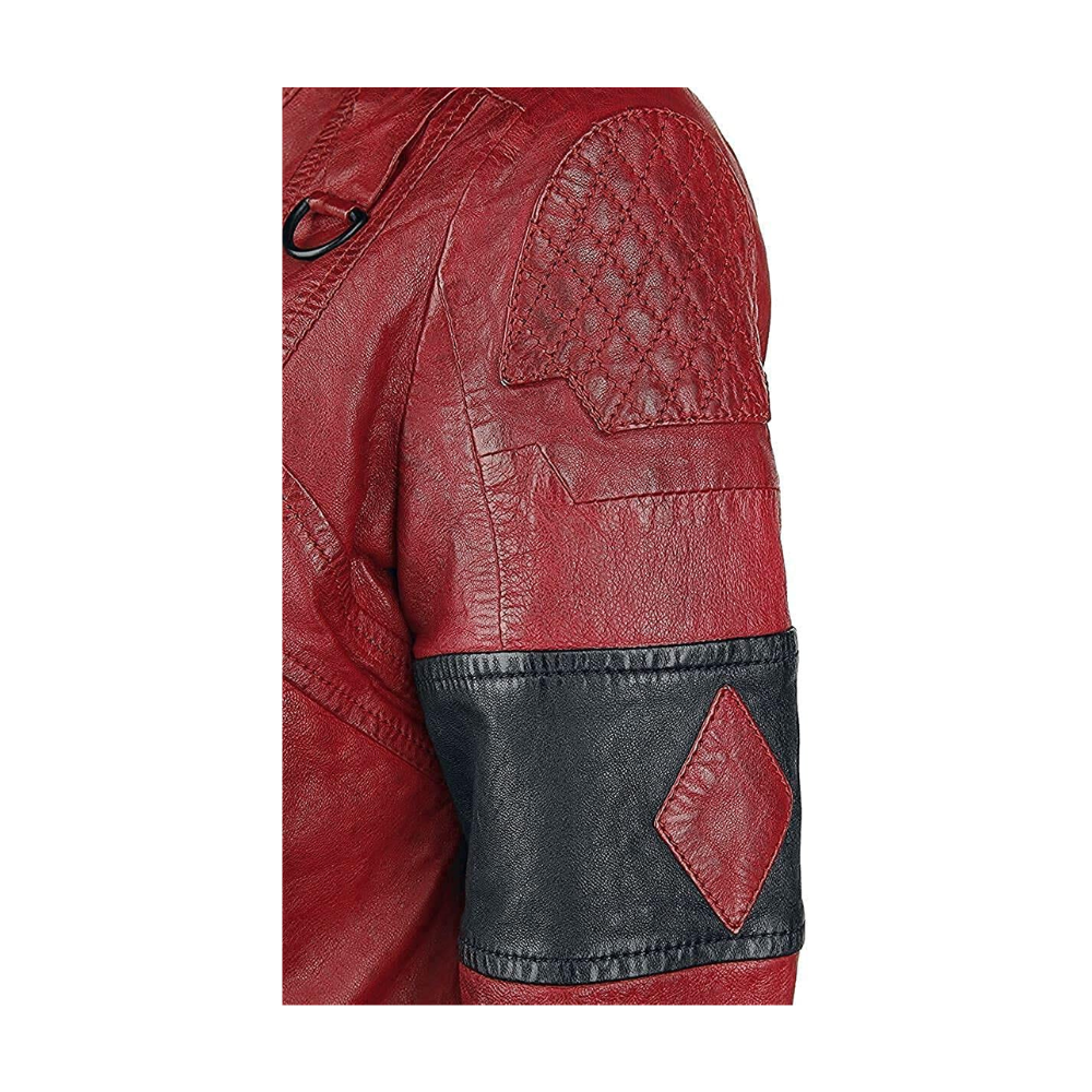 Women's Red and Black Full Grain Sheepskin Leather Biker Jacket