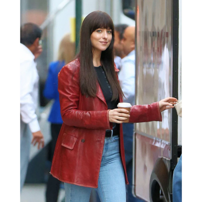 Dakota Johnson Madame Leather Web Coat