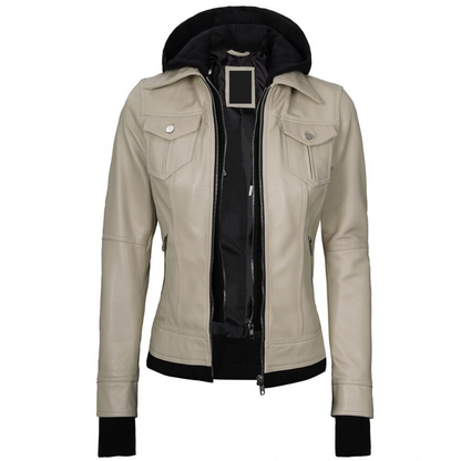 Beige Glimmer Bomber Hooded Jacket