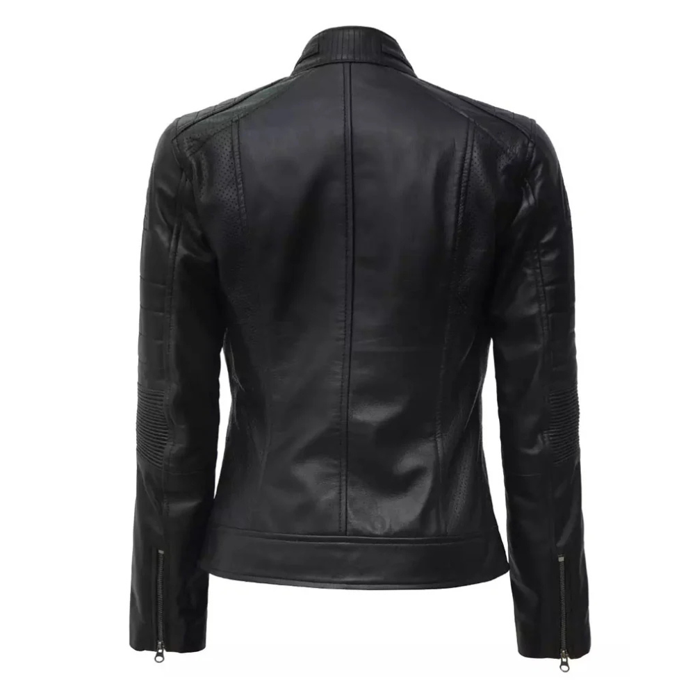 Classic Black Leather Biker Jacket For Women's