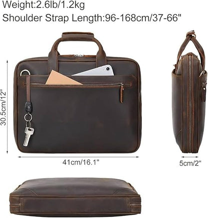 Elegant Brown Leather Crossbody Briefcase