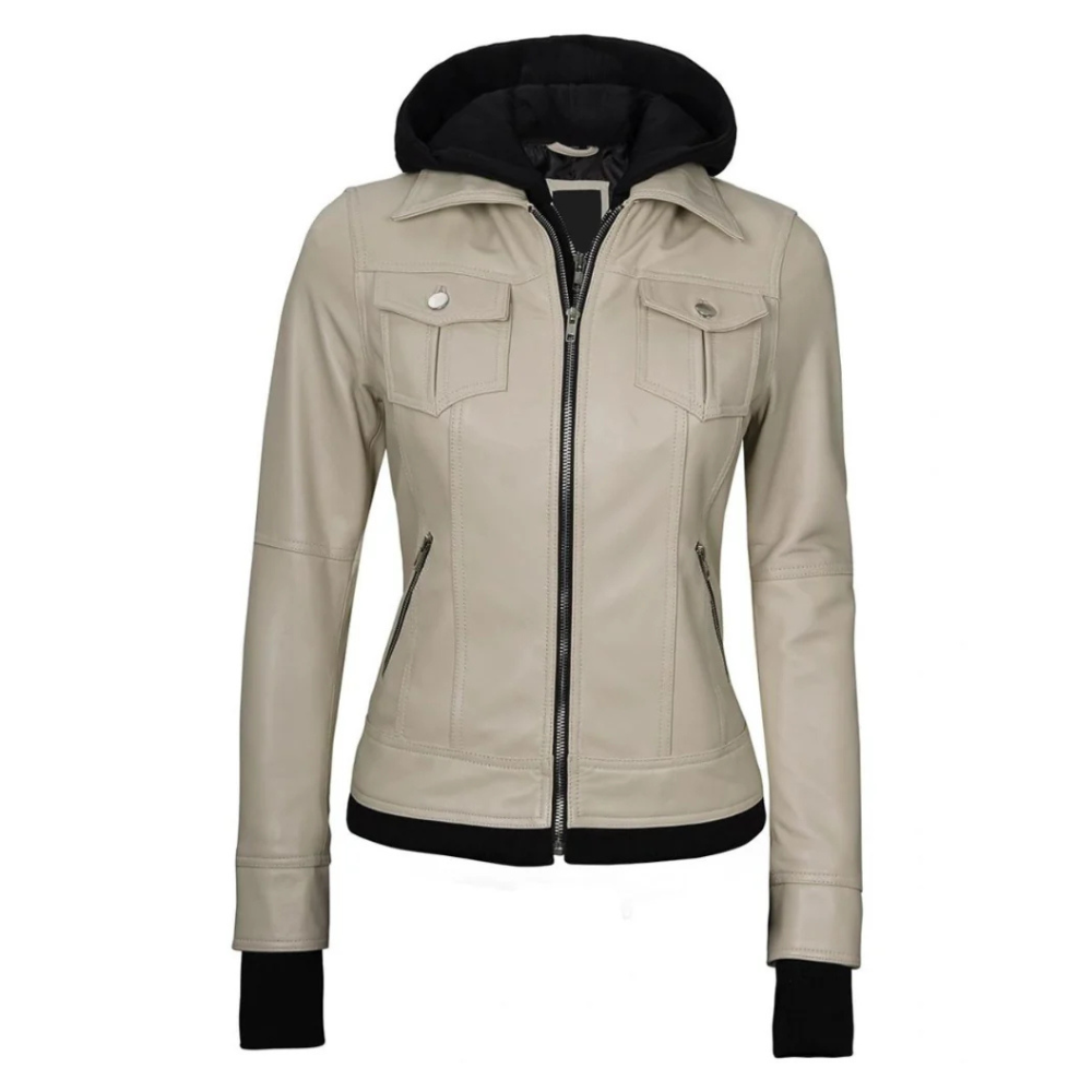 Beige-Glimmer-Bomber-Hooded-Jacket