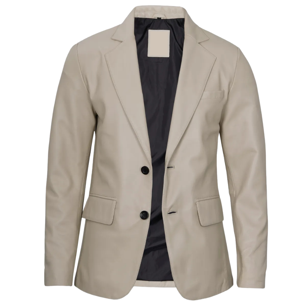 Beige casual classic blazer for men, lightweight and unlined jacket.
