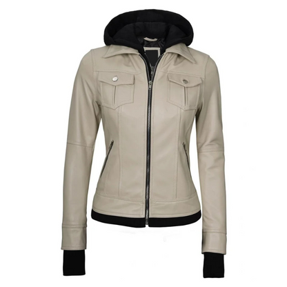 Beige Glimmer Bomber Hooded Jacket