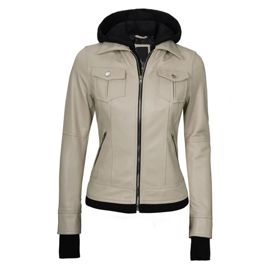 Beige Glimmer Bomber Hooded Jacket