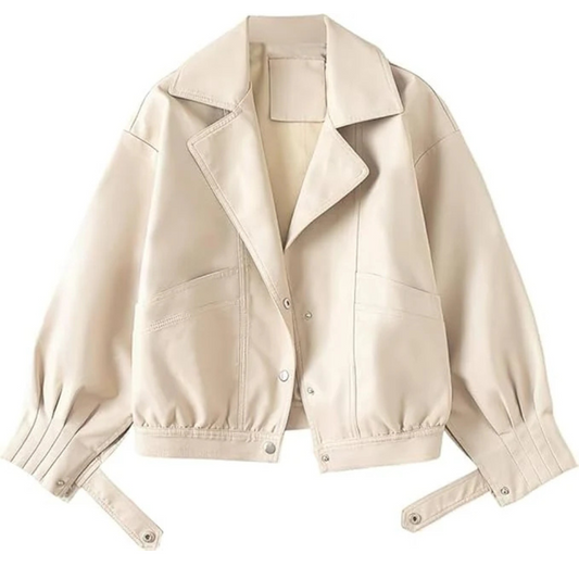 Beige Soar Bomber Plus Size Leather Jacket