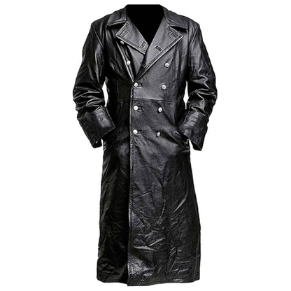 Black WW2 Officer Leather Trench Coat