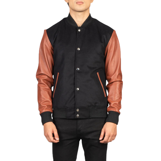 Black-&-Brown-Maverick-Varsity-Jacket